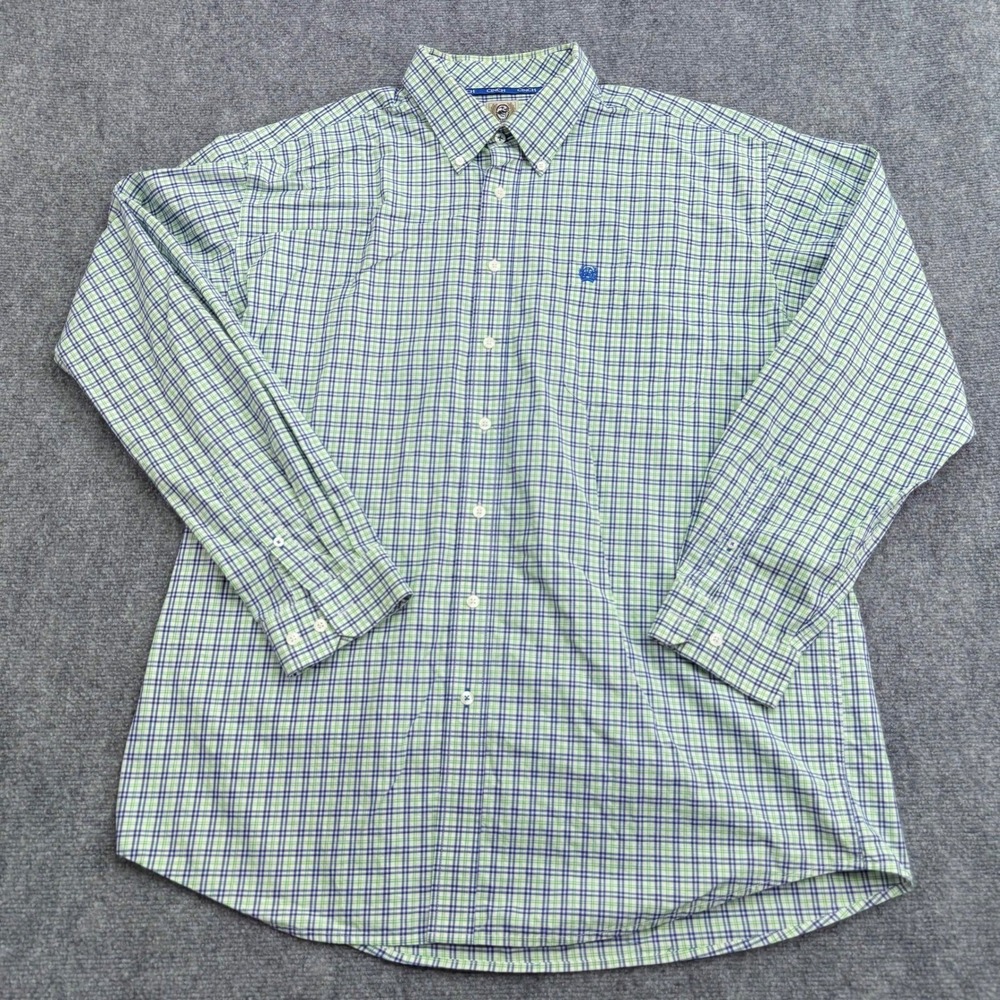 CINCH Shirt‎ Mens Extra Large Green Blue Plaid Long Sleeve Button Down Western